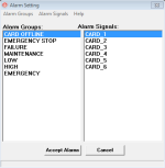 Alarm Setup Screen